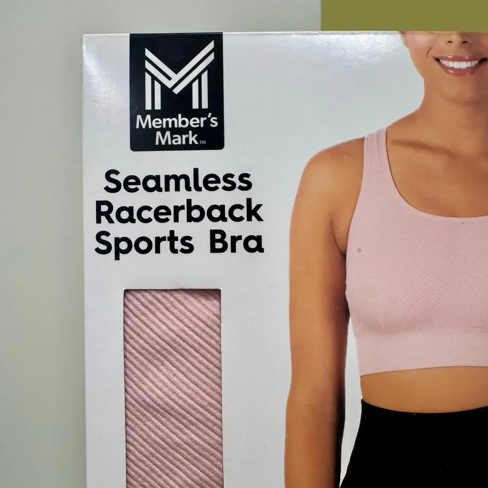 Member's Mark Racerback Sports Bra Pink XXL Medium Support Moisture Wicking NEW